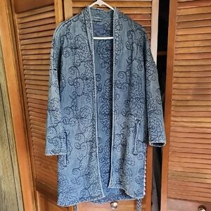 Blue Denim Stitched Kimono Jacket